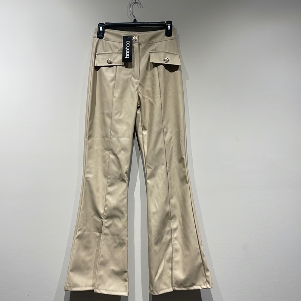 NWT Boohoo Split Front Wide Leg Trousers in Light Tan